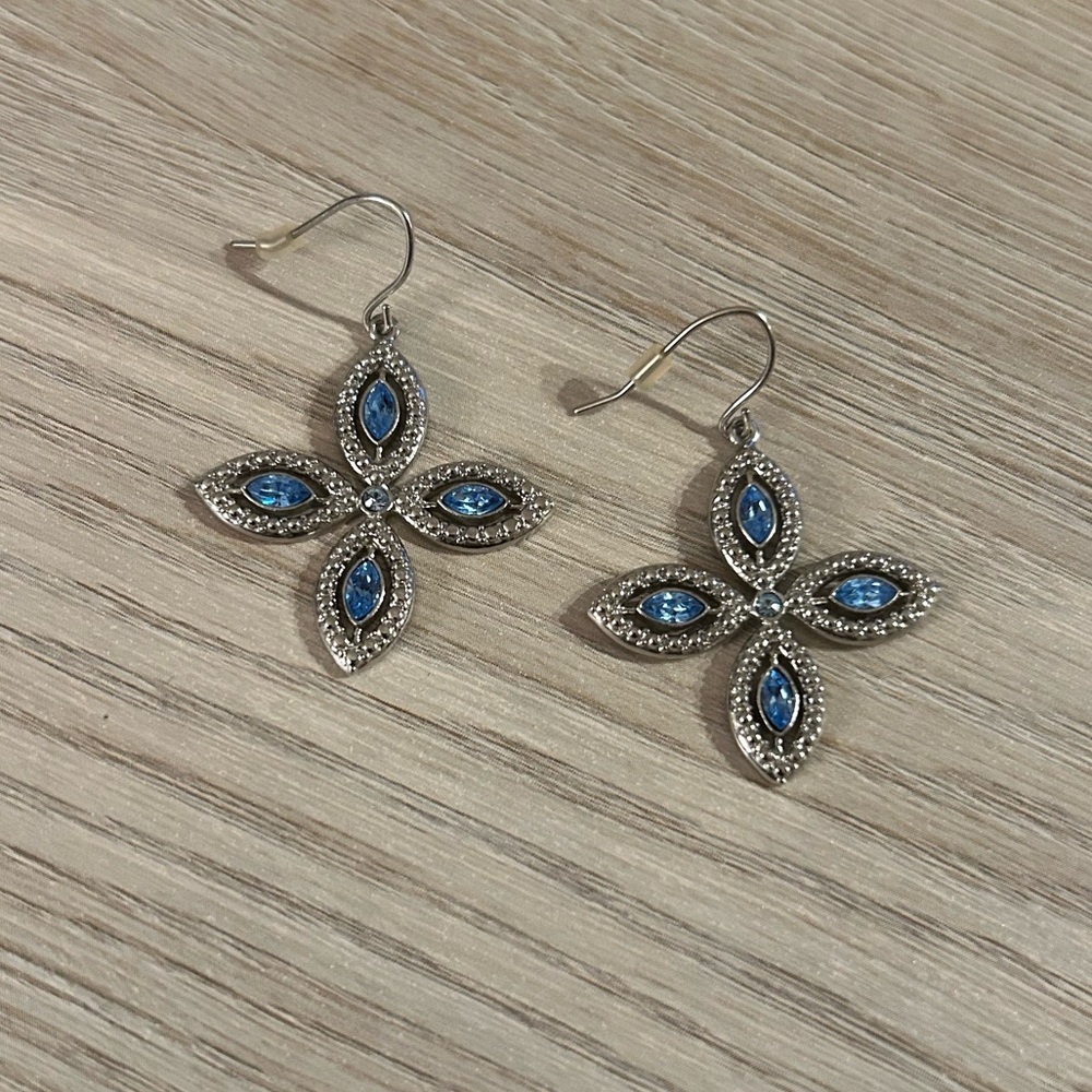 Silver and Blue Floral Earrings